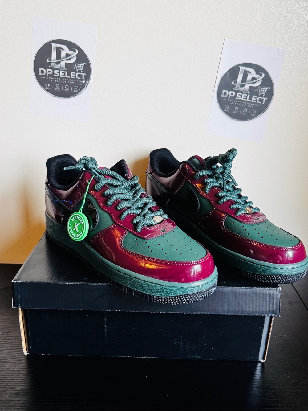 Nike Men’s Low-Top Sneakers in Green & Burgundy Patent